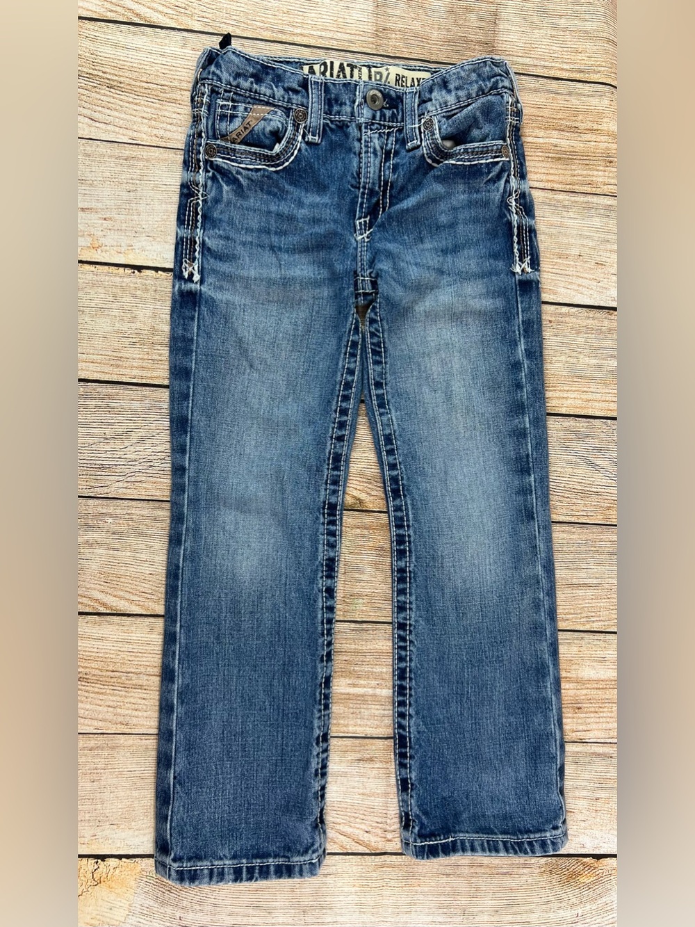 Ariat Western B4 Coltrane Relaxed Bootcut Denim Blue Jeans Boys Size 8 - Picture 2 of 9